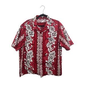 Vtg Hawaiian Shirt Men’s Aloha Line Red White XL Hibiscus Made In Hawaii Resort